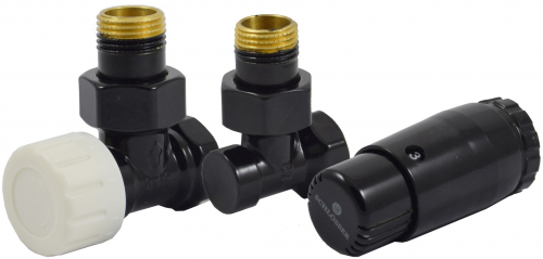 Комплект Schlosser DN15 GZ1/2 x GW1/2 угловой с термостатом Мини M30x1,5 цвет Черный (602200056 Ral 9005)