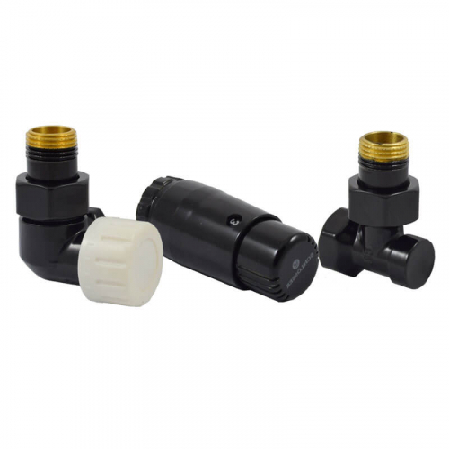 Комплект Schlosser DN15 GZ1/2 x GW1/2 трехосевой левый с термостатом Мини M30x1,5 цвет Черный (602200067 Ral 9005)