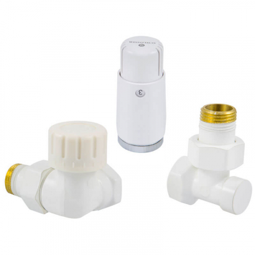 Комплект Schlosser DN15 GZ1/2 x GW1/2 трехосевой левый с термостатом Мини M30x1,5 цвет Белый (602200067)