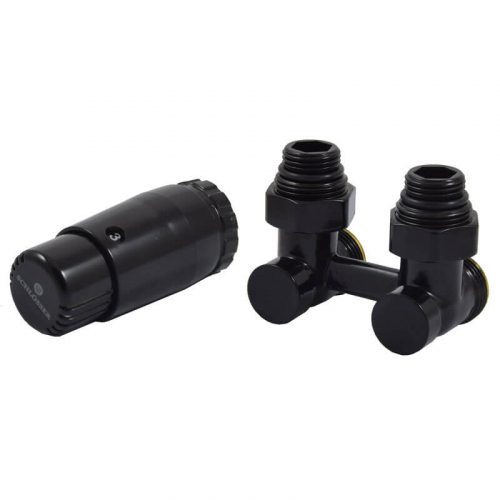 Комплект Schlosser узел нижнего подключения G 3/4 x 3/4 D=50 мм угловой с термостатом Мини M30x1,5 цвет Черный (600800067 Ral 9005)