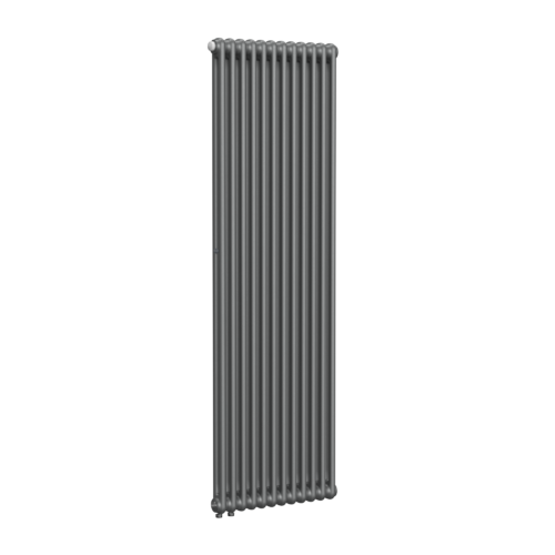 Вертикальный радиатор 2-х трубчатый RIFAR TUBOG VENTIL 2180-12 сек. подключение нижнее одностороннее с термоклапаном (DV1), цвет:  серый TI - Титан (матовый)